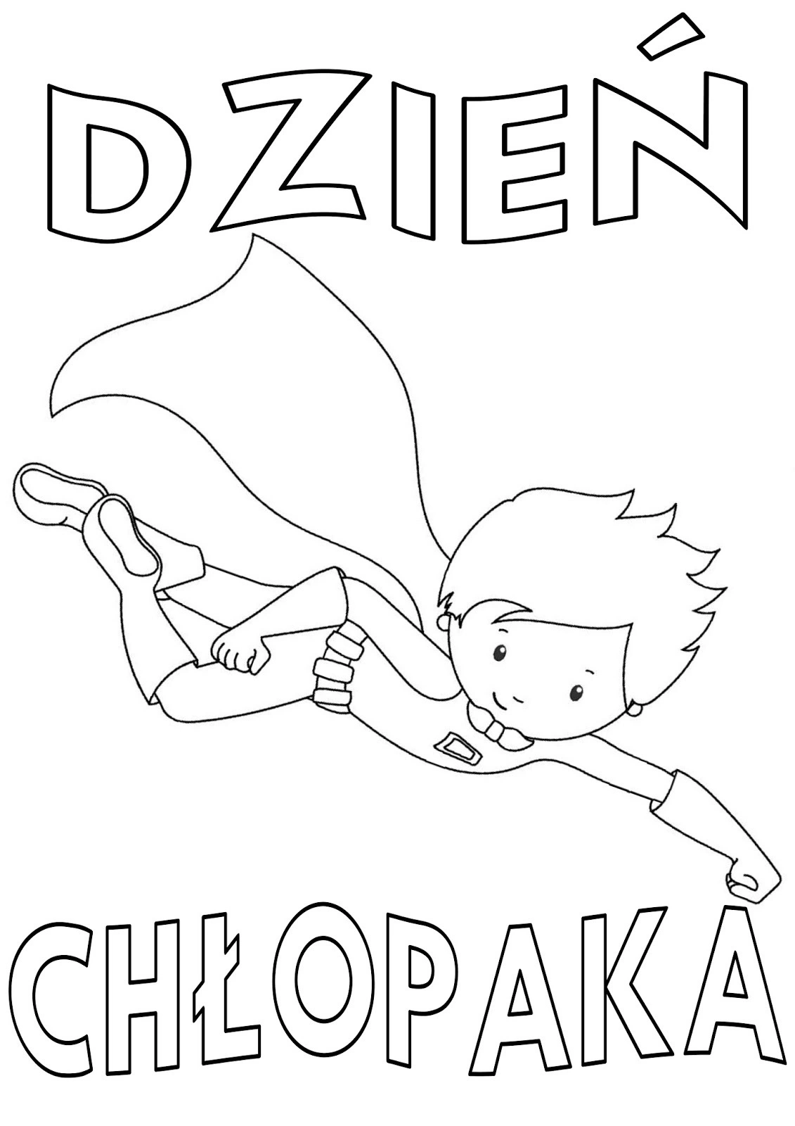 Kolorowanka chłopiec jako superman przypomina o swoim święcie